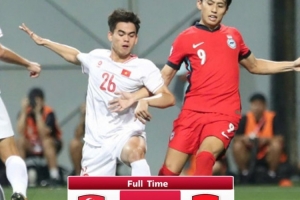 東南亞杯半決賽-新加坡主場0-2越南，補時第11、14 分鐘連入2球