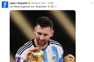 回應(yīng)C羅！法甲官推曬梅西世界杯照片：他在38度高溫下踢球????