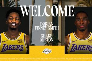 到位！Shams：湖人新援芬尼-史密斯、米爾頓明日對陣騎士將迎首秀