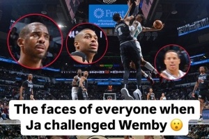 莫蘭特隔扣文班瞬間：場(chǎng)上全員驚呆&20年老保羅也是 灰熊替補(bǔ)嗨了