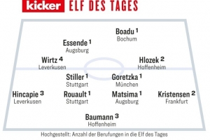 踢球者德甲第18輪最佳陣容：格雷茨卡、維爾茨、斯蒂勒在列