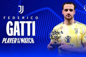 傳球成功率96.5%，加蒂當(dāng)選尤文圖斯0-0布魯日一役全場(chǎng)最佳