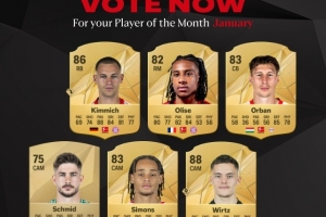 德甲1月最佳球員候選：基米希、維爾茨領銜，西蒙斯、奧利賽在列