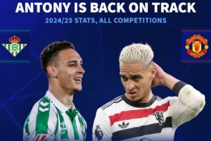 14倍差距！安東尼本賽季在曼聯(lián)場(chǎng)均參與0.07球，貝蒂斯場(chǎng)均造1球