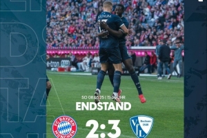 在德甲落后拜仁2球但最終逆轉(zhuǎn)獲勝！波鴻是歷史第4隊