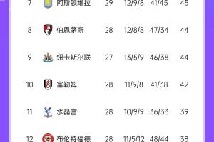 英超積分榜：藍(lán)軍反超曼城升第4，槍手距紅軍16分，熱刺仍第13