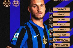 國(guó)米vs烏迪內(nèi)斯首發(fā)：小圖拉姆、阿瑙先發(fā)，姆希塔良、恰20出戰(zhàn)