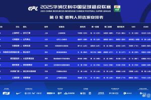 中超裁判安排：京魯大戰(zhàn)主裁唐順齊VAR麥麥提江 李海新吹海港蓉城