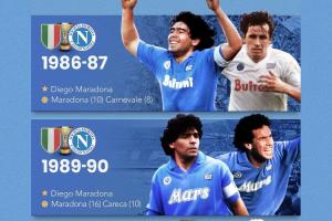 精神圖騰！那不勒斯4次意甲冠軍雙子星：馬拉多納2次奪冠并獲MVP