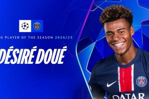 決賽2射1傳！官方：19歲巴黎邊鋒杜埃當選歐冠賽季最佳年輕球員