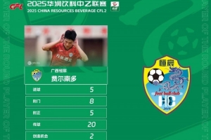 中乙官方：廣西恒宸球員費(fèi)爾南多五子登科，獲第11輪最佳球員