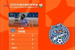 中甲官方：佛山南獅外援安特維梅開二度，獲第16輪最佳球員