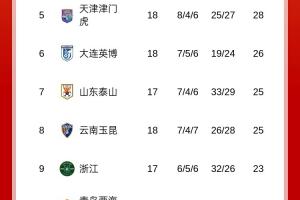 中超積分榜：申花6分領(lǐng)跑，海港國(guó)安同分分列第2、3，蓉城仍第4