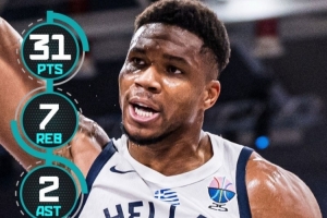 毫無懸念！字母哥首戰(zhàn)20中14狂攬31分7板 賽后當選最佳球員