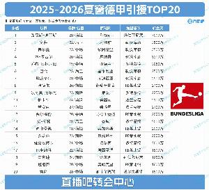 德甲夏窗TOP20：標(biāo)王迪亞斯7000萬斷層領(lǐng)跑，藥廠花2億前7占5席