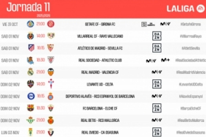 西甲公布第11輪賽程：皇馬和巴薩分別在主場對陣瓦倫西亞和埃爾切