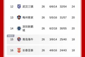 關(guān)鍵3分！積分榜：梅州取勝接連反超海牛+新鵬城，海牛跌入降級區(qū)