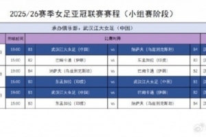 武漢女足亞冠小組賽賽程確定，比賽11月17日-23日在武漢進(jìn)行