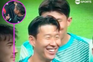 可愛(ài)??對(duì)陣巴拉圭合影環(huán)節(jié)，孫興慜與SONNY發(fā)型的小球迷打招呼