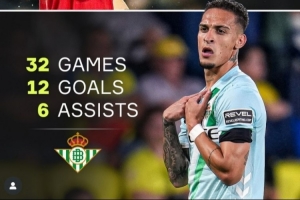 蛻變，安東尼效力貝蒂斯32場參與18球，已超過曼聯(lián)生涯96場數(shù)據(jù)