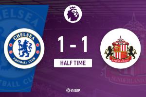 半場(chǎng)-切爾西暫1-1桑德蘭 加納喬收獲藍(lán)軍首球內(nèi)托送助攻