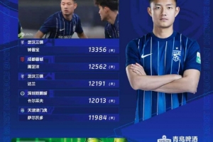 中超第30輪跑動榜：三鎮(zhèn)兩將躋身前五，鐘晉寶13356米居首