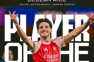 實(shí)至名歸！賴斯當(dāng)選對陣拜仁一役阿森納隊(duì)內(nèi)最佳球員