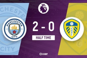 半場(chǎng)-曼城暫2-0利茲聯(lián) 福登開場(chǎng)閃擊格瓦迪奧爾破門努內(nèi)斯送助攻