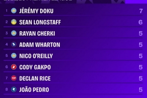 本賽季英超創(chuàng)造重大機(jī)會(huì)榜：多庫(kù)7次居首，謝爾基、賴斯5次