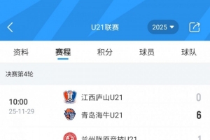 U21聯(lián)賽決賽第4輪：大連英博5-0云南玉昆、梅州客家9-0廣西平果