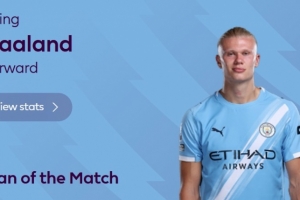 解鎖英超百球+造3球！英超官方：哈蘭德當(dāng)選富勒姆vs曼城全場(chǎng)MVP