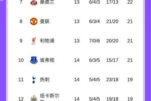 英超積分榜：阿森納依舊5分領(lǐng)跑，維拉暫升第3，水晶宮第5