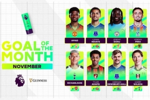 英超11月最佳進(jìn)球候選：阿瑪?shù)铝杩帐澜绮?、里沙利松超遠(yuǎn)吊射在列
