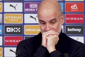 神情落寞！曼城主場1-1戰(zhàn)平埃弗頓瓜迪奧拉出席發(fā)布會！