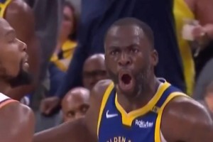 追夢今日迎著杜蘭特防守扔進(jìn)三分，隨后朝著杜蘭特怒吼！