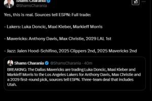 大家都不相信交易是真的！Shams回應(yīng)：大伙兒，是真的！東契奇來湖人，濃眉去獨行俠