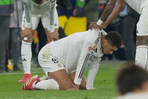 累趴了??終場哨響后，貝林趴跪在地 姆巴佩也扶膝調(diào)整許久