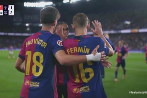 巴薩2-1反超比分！馬丁左路傳中助攻！費(fèi)爾明推射破門！