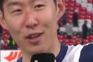 孫興慜賽后采訪對凱恩說：凱恩！我們也贏了！