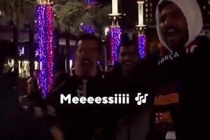 在巴薩對陣馬競的比賽開始前，一些巴薩球迷高喊著梅西的名字！